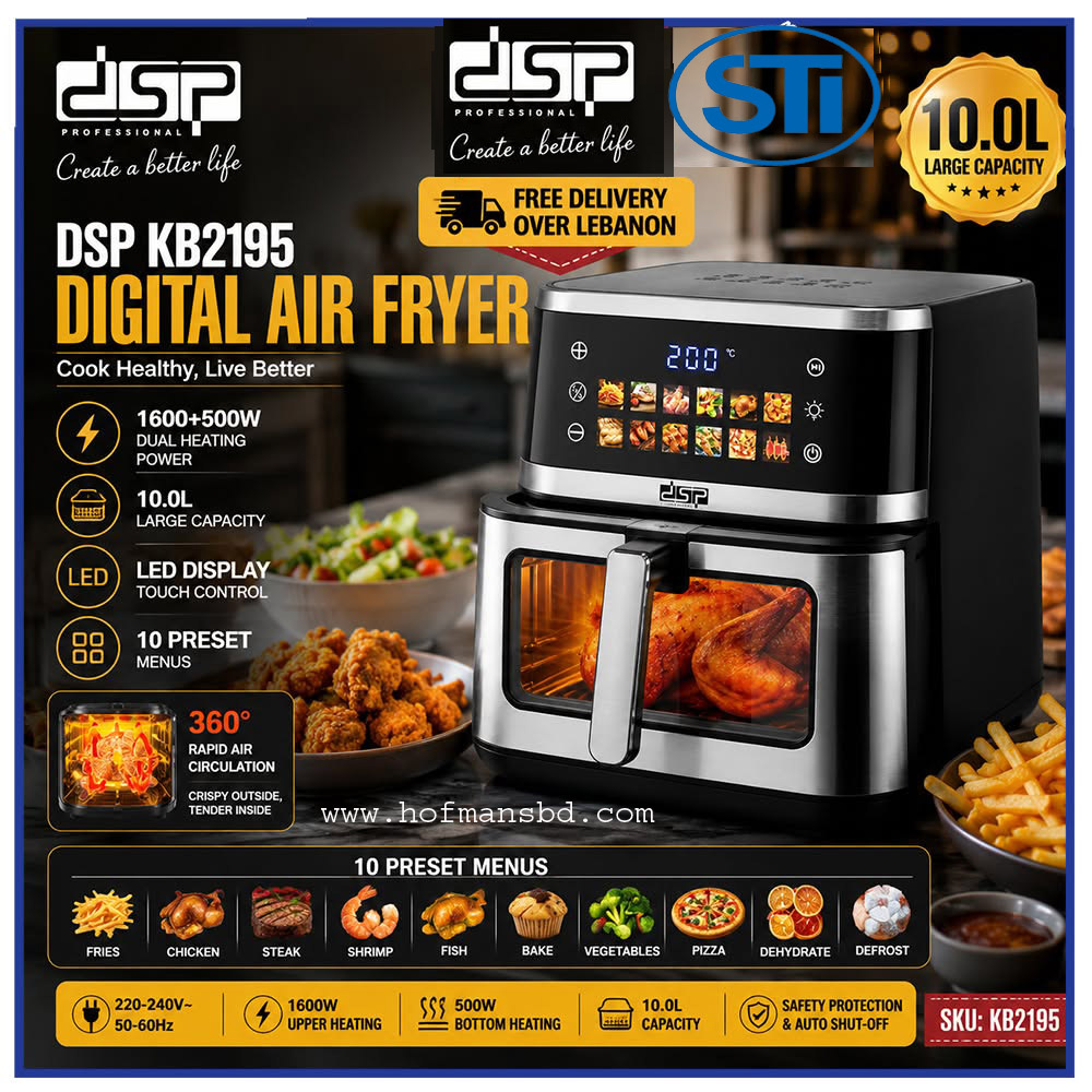 DSP KB2195 Digital Air Fryer (10-liter family-sized air fryer)